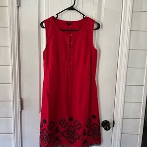 Talbots Red Sleeveless Midi Dress with Black Embroidery